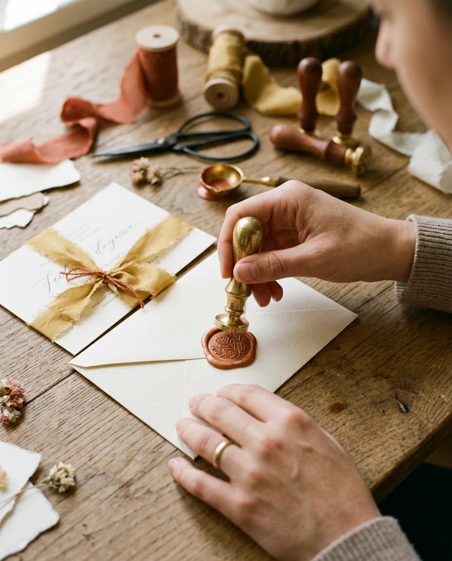 El yapımı davetiye hazırlığı — mühür basma