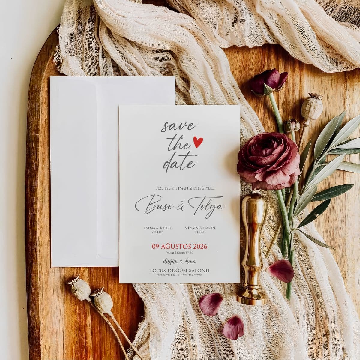 Modern Kalpli Save The Date Davetiyesi